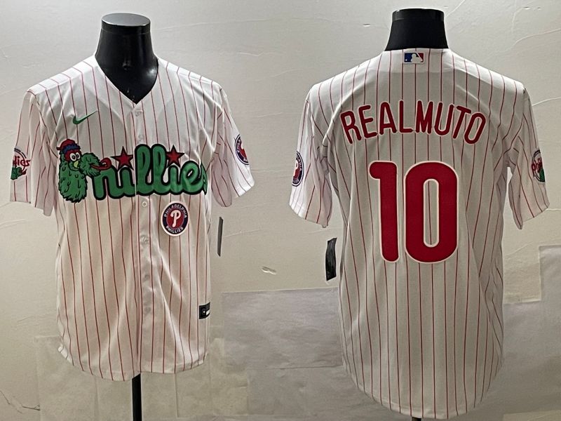 Men Philadelphia Phillies #10 Realmuto White Stripe Three generations Joint Name Game 2025 Nike MLB Jersey style 5->philadelphia phillies->MLB Jersey